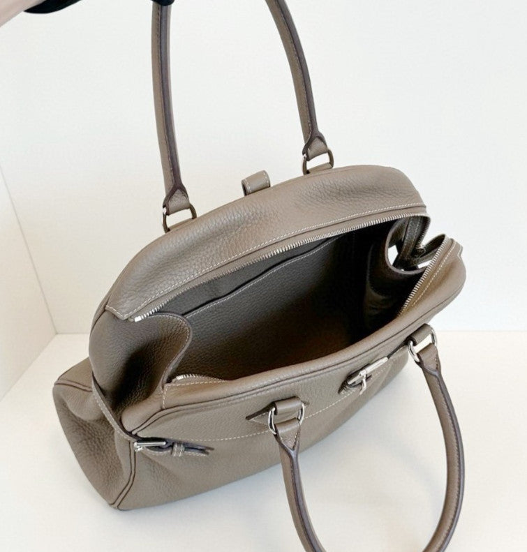 Hermes Atlas35 Top Handle Bag Gray Silver Used Women Classic Fashion