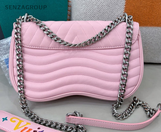 Louis Vuitton New Wave MM Chain Shoulder Bag Pink Silver Used Women Classic
