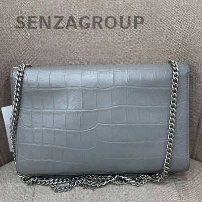 Saint Laurent Tassel Chain Shoulder Crossbody Bag Grey Silver Hardware
