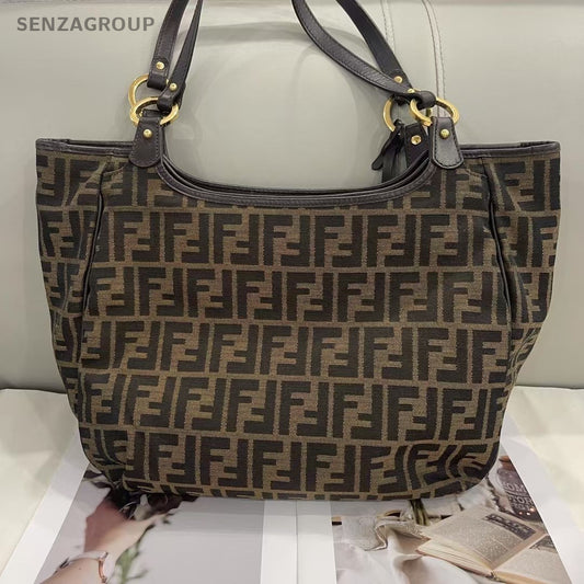 Fendi FF Logo Tote Monogram Shoulder bag Brown Women Canvas