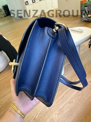 Hermès Roulis Swift Calfskin Blue Gold Shoulder Bag Classic Women