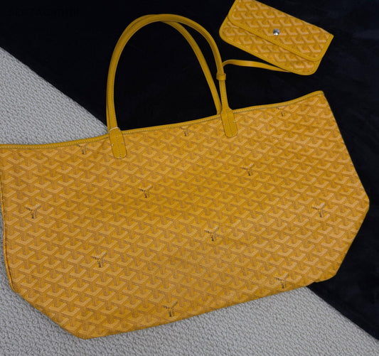 Goyard GM Canvas Monogram Tote Bag Top Handle Shoulder Bag With Pouch Yellow.
