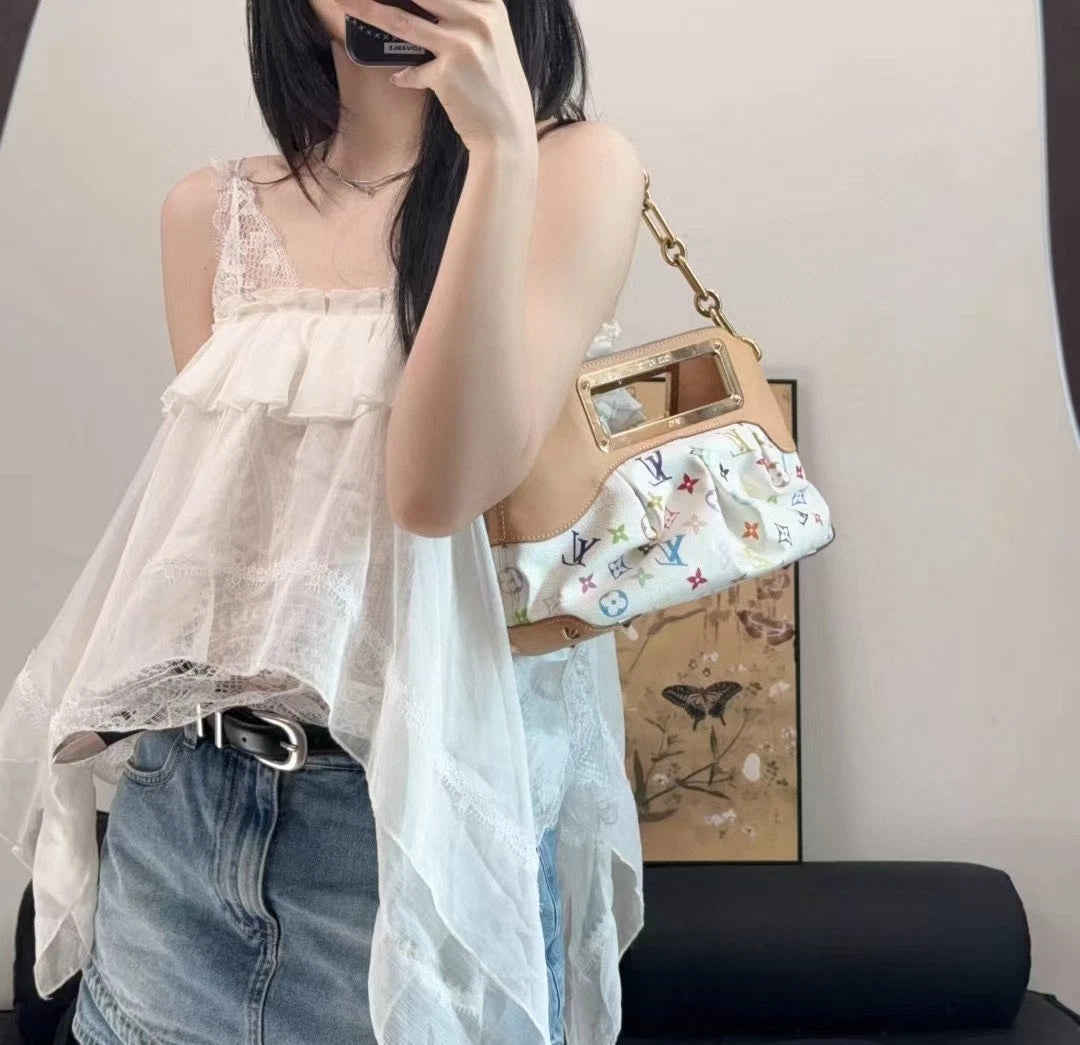 Louis Vuitton Judy White Limited Edition Chain Shoulder Handbag Small Women