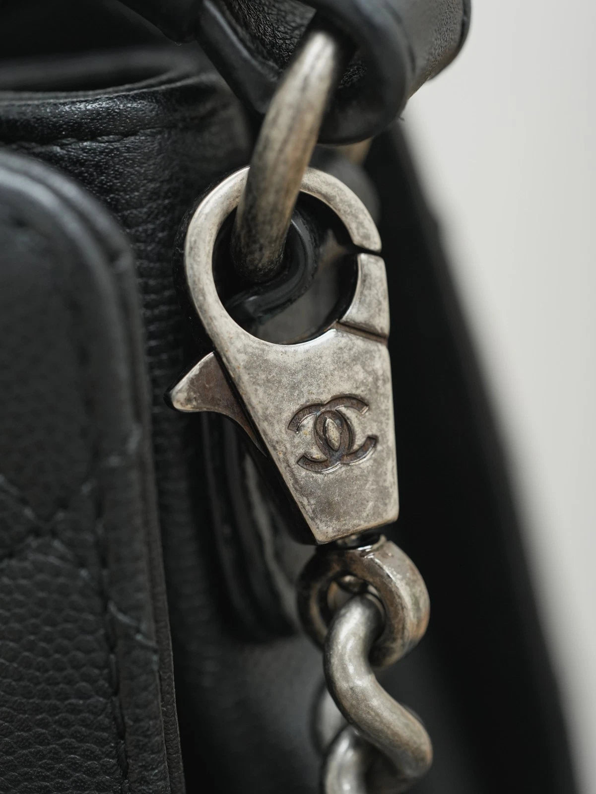 CHANEL CC Top Handle Diamond pattern Chain Shoulder bag Black Silver Women
