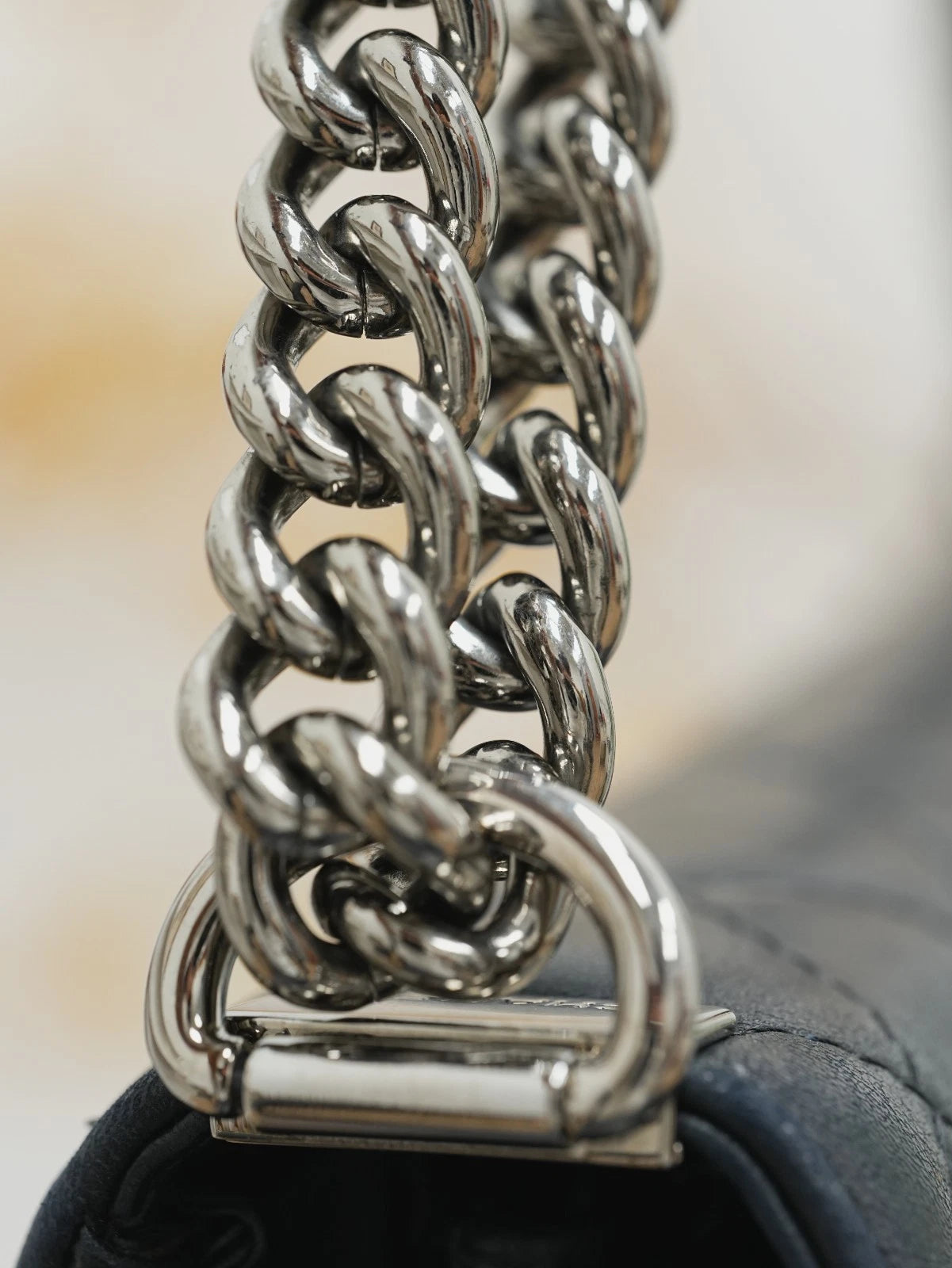 CHANEL Leboy Diamond pattern Chain Shoulder bag Black Silver Women