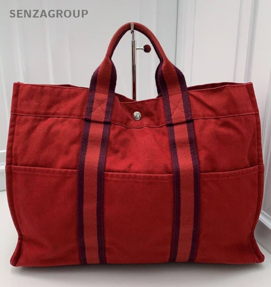 Hermès Canvas Top Handle Shoulder Bag Women Red