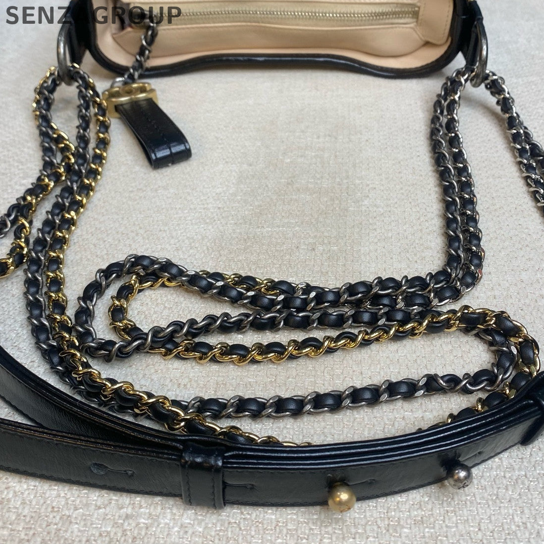 Chanel Small Gabrielle Hobo Bag Beige Black Quilted Chain Shoulder Crossbody