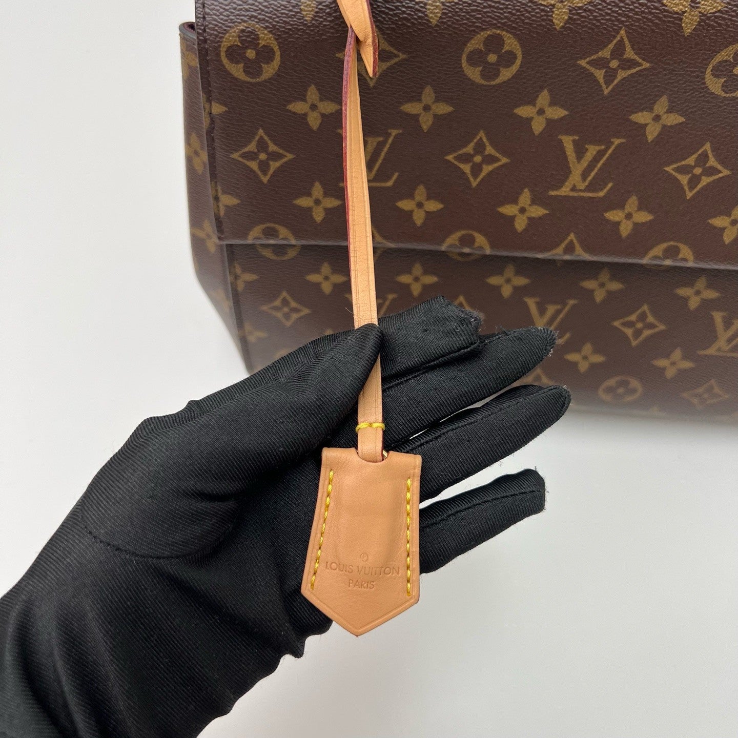 Louis Vuitton Cluny BB Monogram Top Handle Crossbody Brown Gold Women Classic