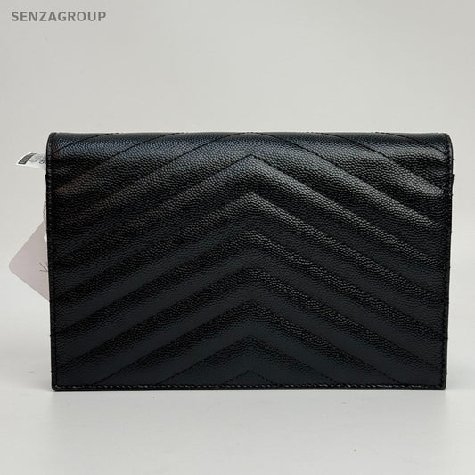 SJ0001 YSL wallet on chain envelope black & golden hardware woc