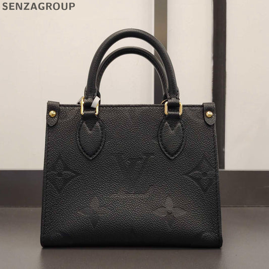 Louis Vuitton Black Leather Monogram Tote Shoulder Crossbody Bag Women Classic