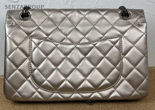 Chanel 2.55 Chain Shoulder Bag Crossbody Champagne Silver Women Classic