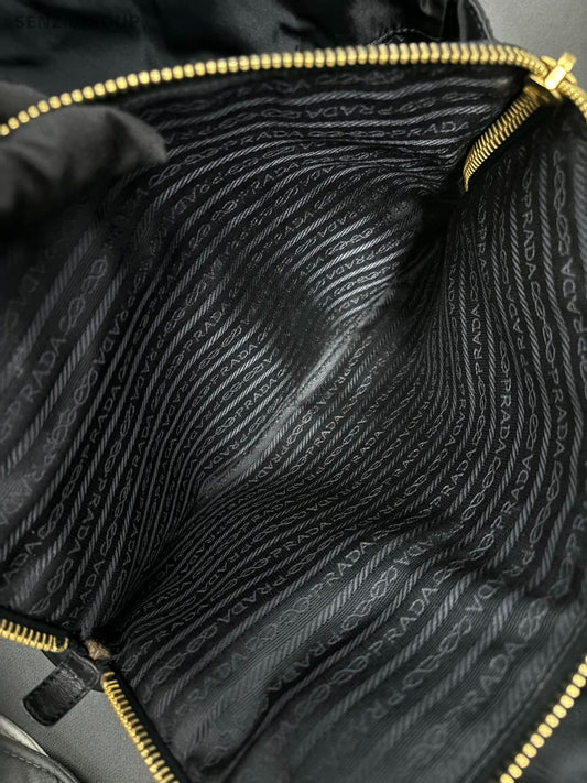 PRADA Classic Nylon Chain Shoulder bag 30 Black Gold Women Handbag
