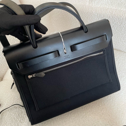 Hermes Herbag31 Black Silver Top Handle Bag Women Classic Fashion