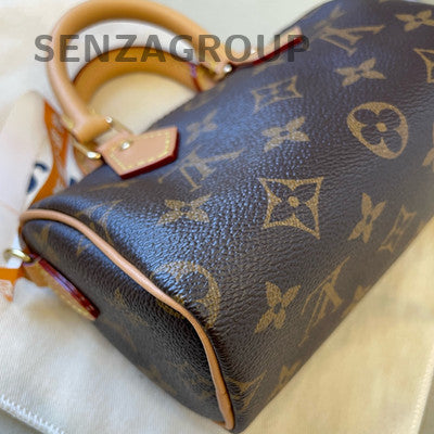 Louis Vuitton Speedy Nano Monogram Crossbody Bag Gold Brown Women Classic