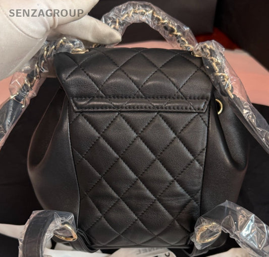Chanel Duma PM Calfskin Backpack Black Gold Used Women Classic Diamond