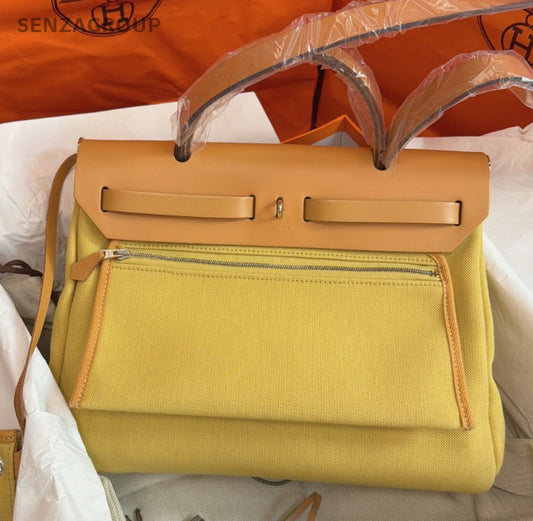Hermes Herbag31 Top Handle Shoulder Crossbody Yellow Silver Used Women Classic