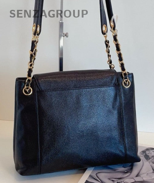 Chanel Chain 2Way Shoulder Bag Crossbody Black Gold Women Classic Designer