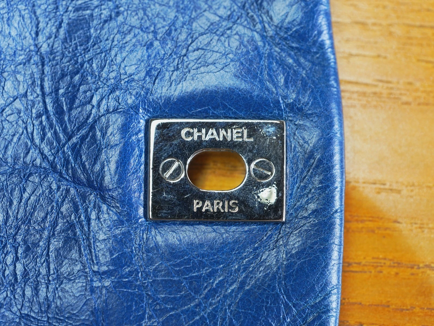CHANEL Oil wax leather Sapphire blue Hobo Shoulder Bag Crossboy