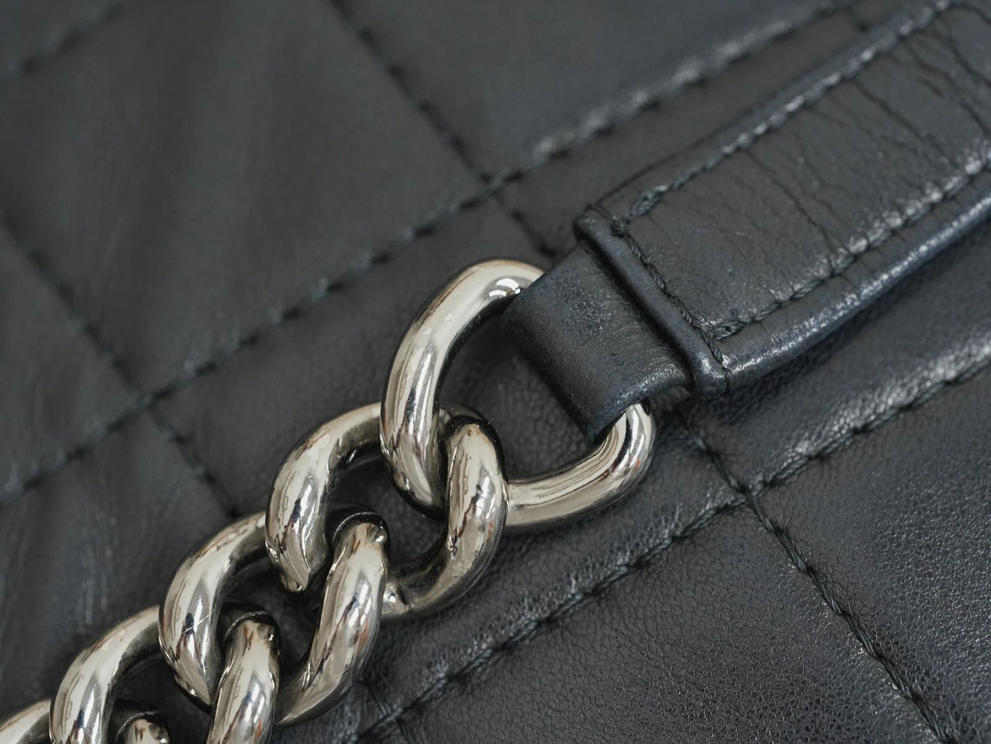 CHANEL Leboy Diamond pattern Chain Shoulder bag Black Silver Women