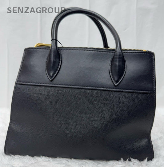 Prada Galleria PM Top Handle Bag Crossbody Black Gold Women Classic