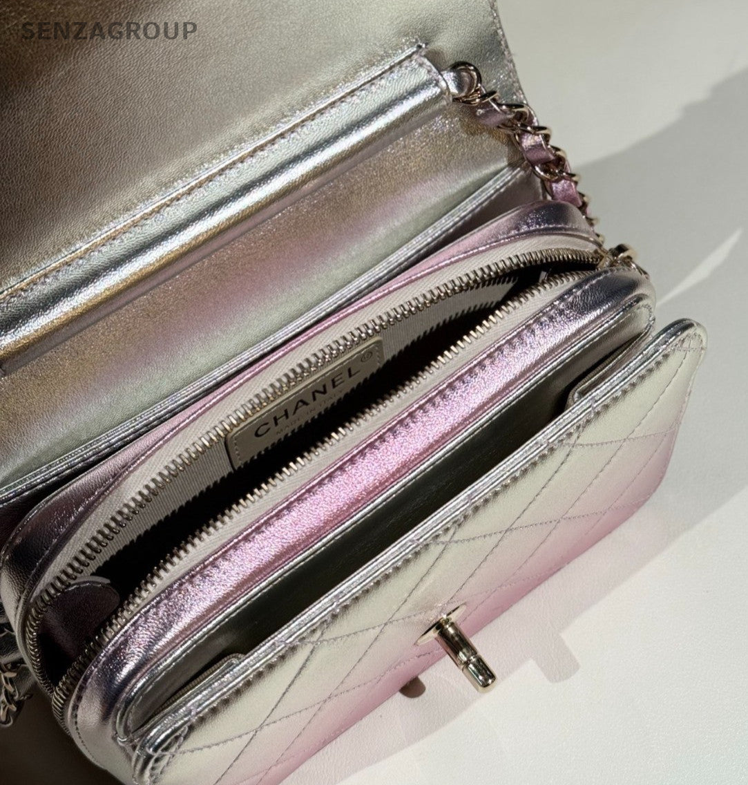 Chanel Classic Flap Mermaid Pink Silver Gradient Chain Shoulder Crossbody Women