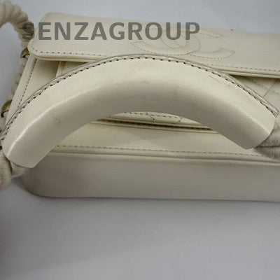 Chanel Quilted Calfskin Chain Shoulder Crossbody Bag Women's White Gold
