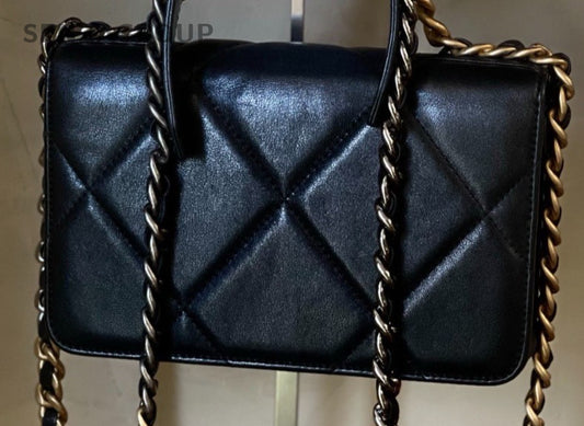 Chanel 19 WOC Chain Shoulder Bag Crossbody Black Gold Women Classic Designer