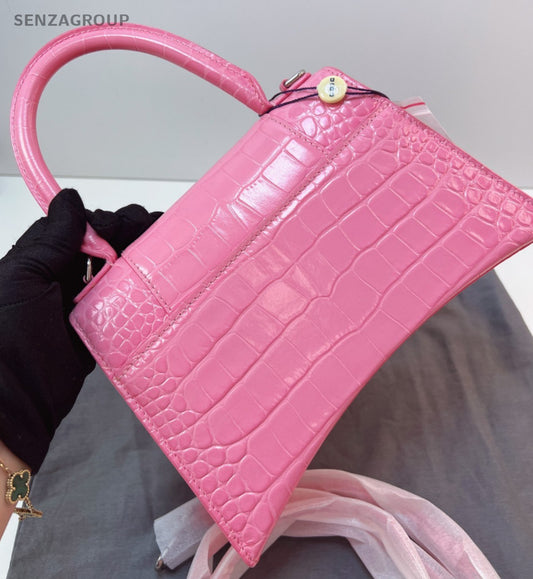Balenciaga Hourglass 2Way Top Handle Bag Crossbody Pink Silver Women Fashion