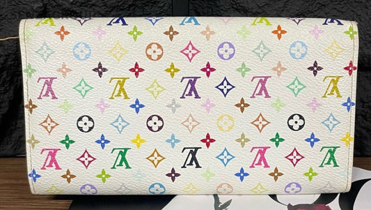 Louis Vuitton Monogram Multicolor Long Wallet White Pink Gold Women Classic