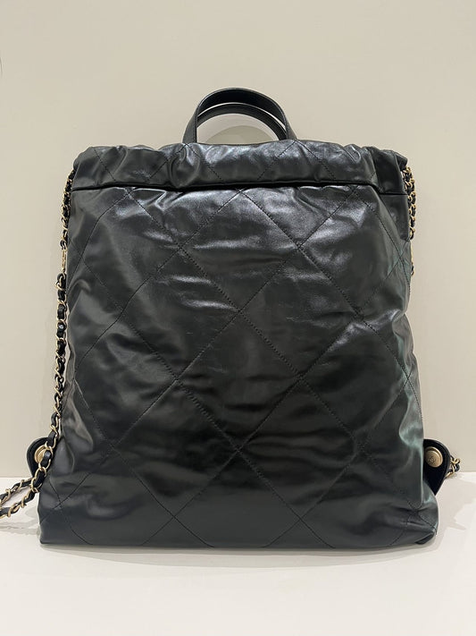 Chanel 22 Bag Medium Black Gold Quilted Chain Backpack Classic Women