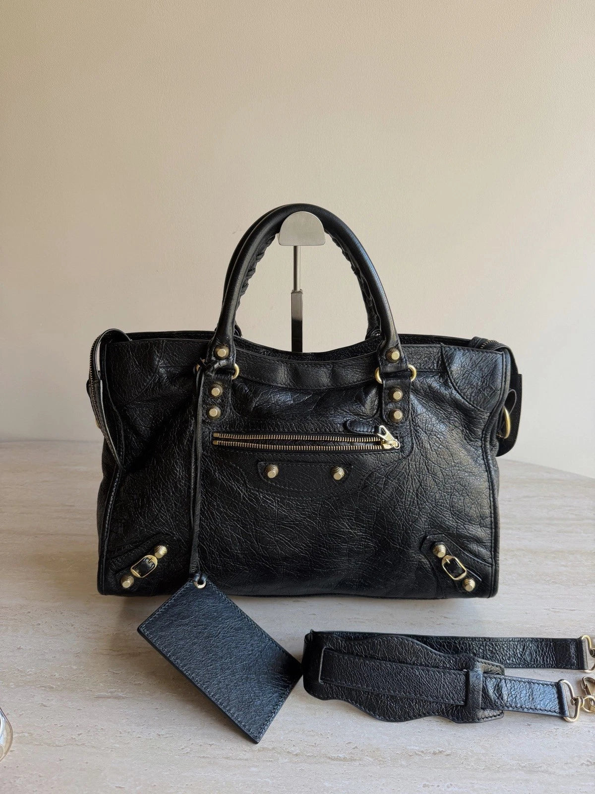 Balenciaga | City MM Black 2way Handbag Crossbody Gold | Pre-Owned