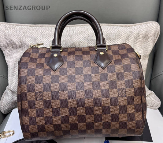 Louis Vuitton Speedy25 2Way Crossbody Top Handle Bag Brown Red Women Classic