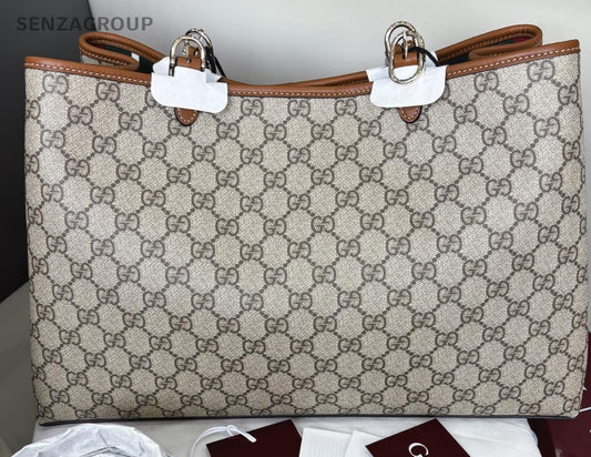 Gucci Emblem GM Shoulder Tote Bag Gray Women Brand New