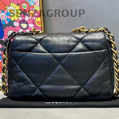 Chanel 19 Small Black Gold Lambskin Chain Shoulder Crossbody Bag Classic