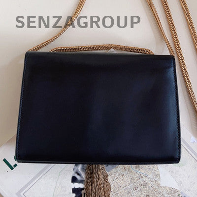 Saint Laurent Black Gold Leather Fringe Kate Chain Shoulder Bag Mini