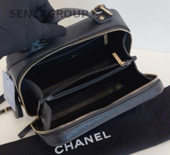 Chanel Vanity Case MM Chain Shoulder Bag Crossbody Black Gold Women Classic