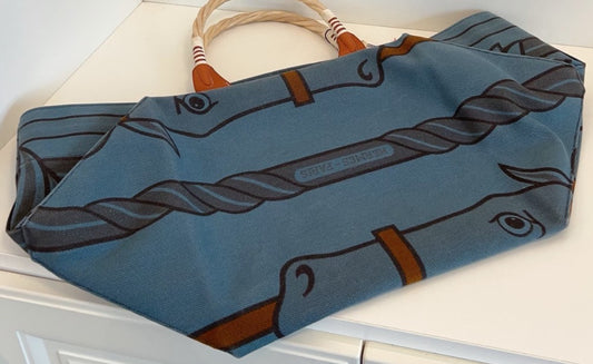 Hermes Steeple Canvas Handbag Blue Used Women Designer Classic