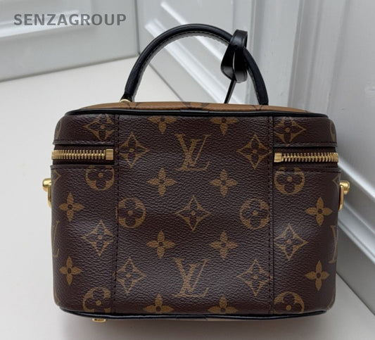 Louis Vuitton Vanity Monogram Chain Crossbody Top Handle Bag Brown Gold Women