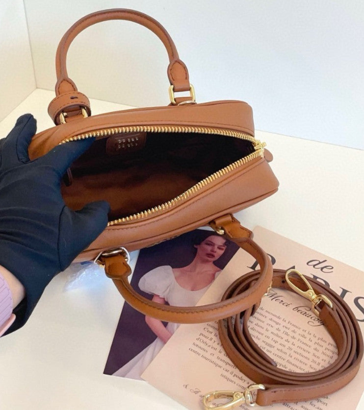 Miu Miu Arcadie PM Bowling Top Handle Shoulder Bag Brown Almost Brand New