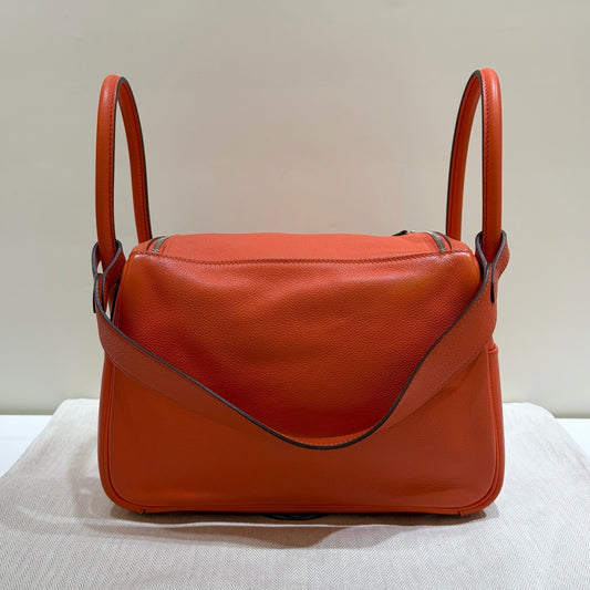 Hermes Lindy26 Top Handle Shoulder Bag Orange Silver Women Classic Fashion