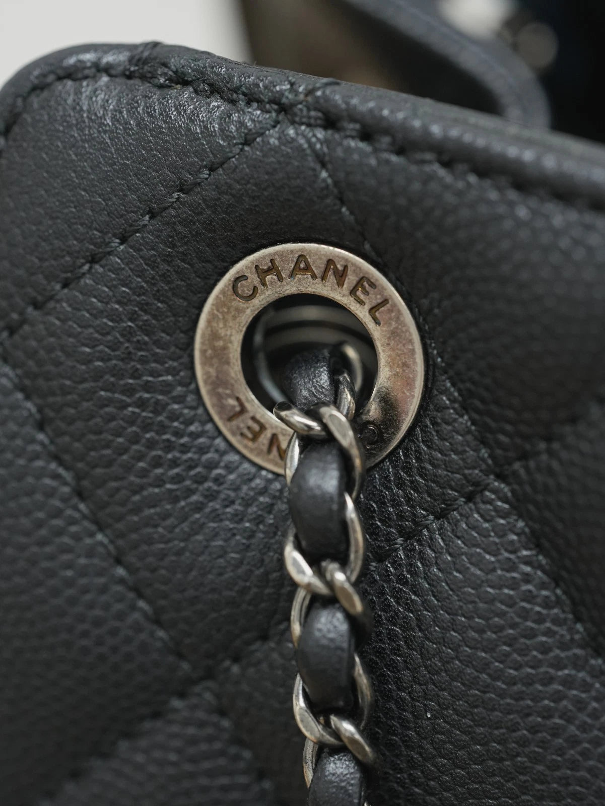 CHANEL CC Top Handle Diamond pattern Chain Shoulder bag Black Silver Women