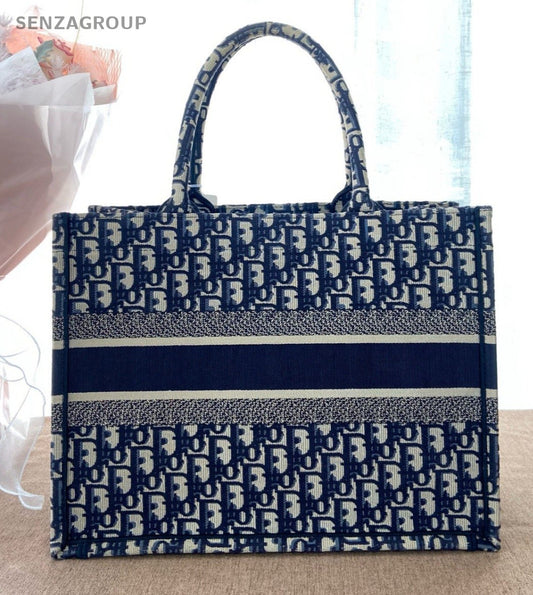 Christian Dior Book Tote MM Monogram Canvas Handbag Blue Classic
