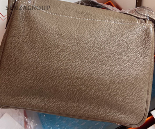 Hermes Lindy30 TC Leather Shoulder Bag Gray Silver Used Women Classic