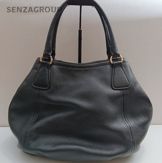 Prada Calfskin 2Way Handbag Crossbody Black Gold Women Classic Fashion