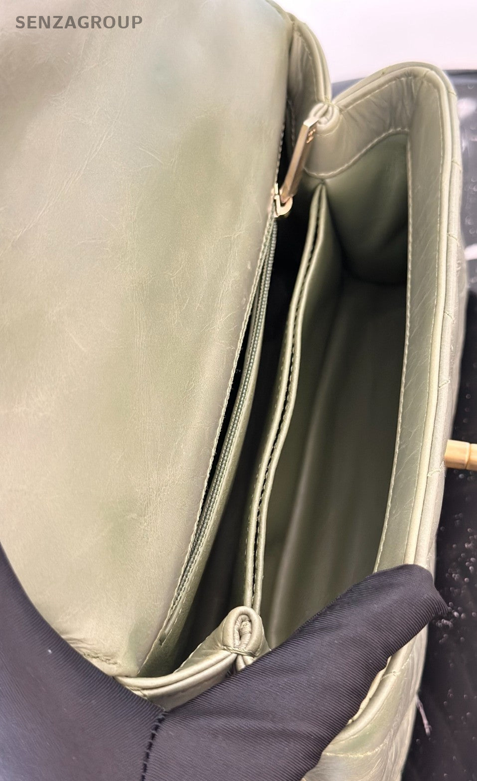 Chanel Cocohandle PM Calfskin Top Handle Bag Crossbody Green Gold Women Classic