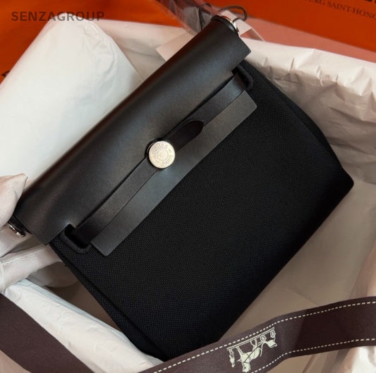 Hermes Herbag Mini Shoulder Bag Black Silver Used Women Classic