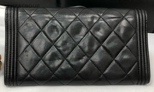 Chanel Lambskin Clutch Black Silver Diamond Women Classic