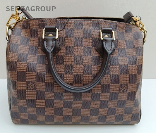 Louis Vuitton Speedy25 Damier Top Handle Bag Crossbody Brown Gold Women Classic