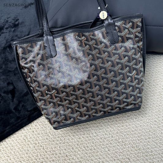 Goyard Mini Tote Bag Calfskin Monogram Top Handle Shoulder Bag Women Black.