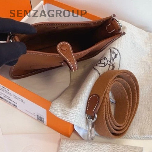 Hermes Evelyne Mini Bolsa de Ombro 2 Vias Transversal Marrom Prata Usada Feminina Clássica-